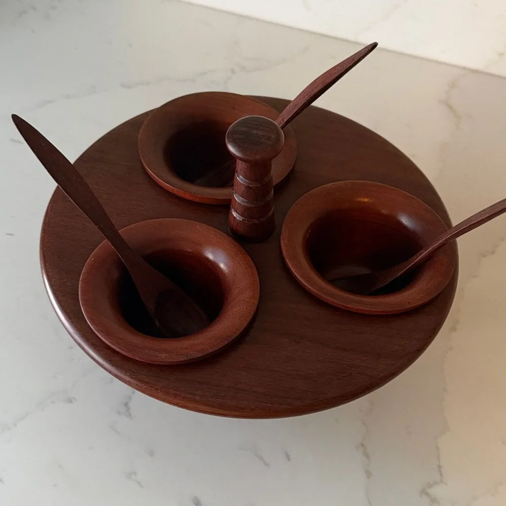 Vintage Mid Century Wooden Condiment Holder